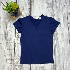 V neck short sleeve dark blue top